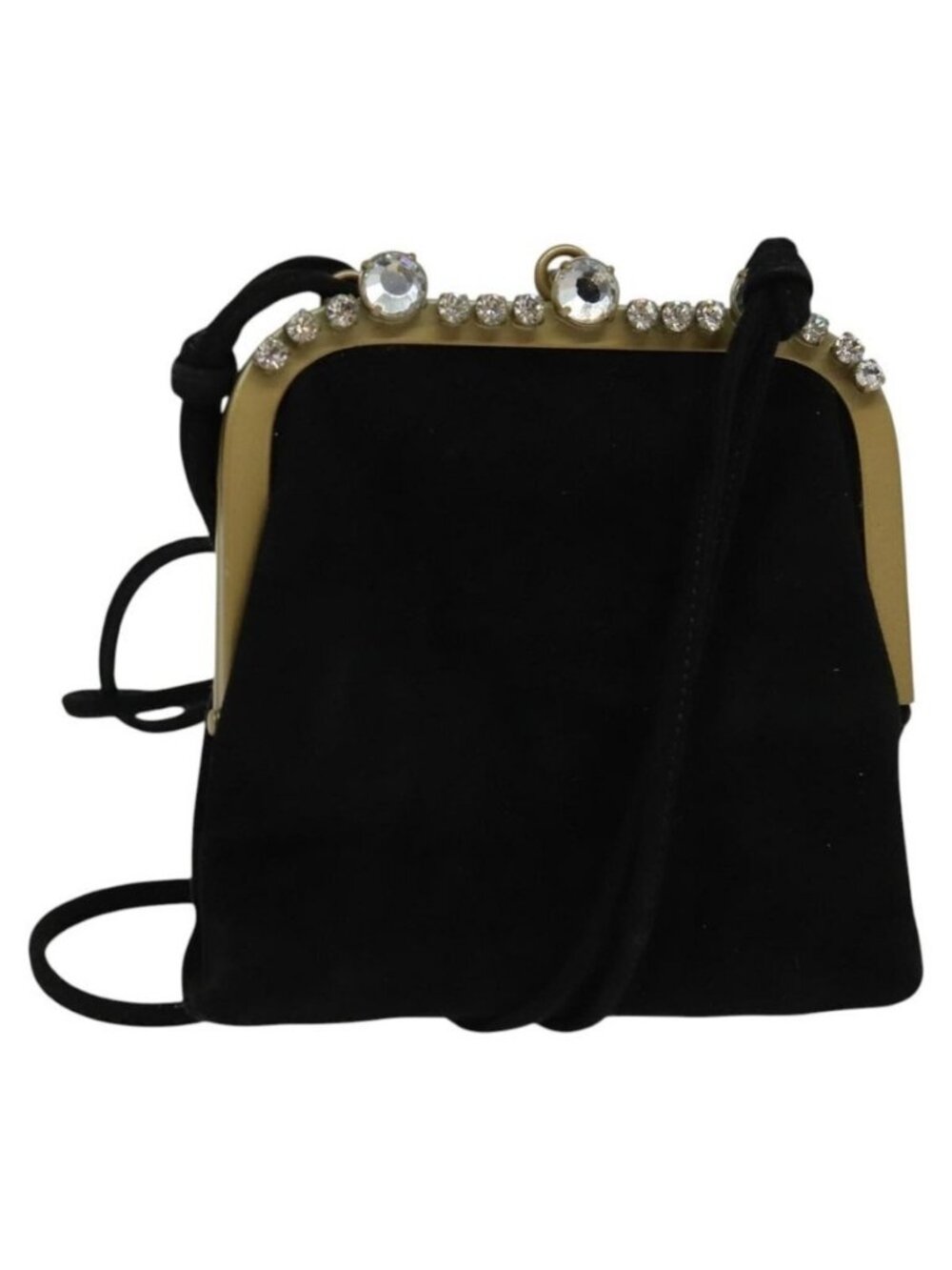 Authentic Miu Miu Shoulder Pouch Suede Black Gold